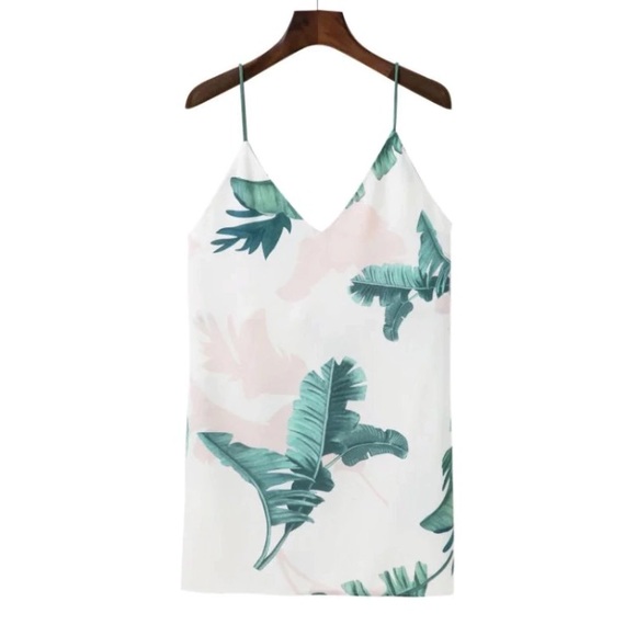 Tropical Palm Leaf Chiffon Tank Top - Picture 2 of 5
